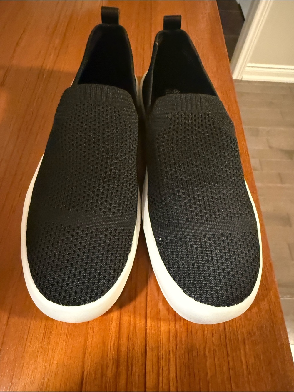 Call It Spring Women's Black Knit Slip-On Loafers with White Sole
